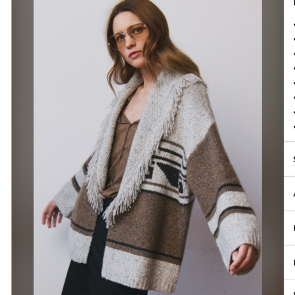 NWT Autumn Cashmere Southwest Fringe Brownie/Neutral Long Cardigan Size Small - Picture 2 of 4